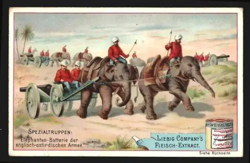 Sammelbild Liebig, Spezialtruppen, Elephanten-Batterie der englisch-ostindischen Armee