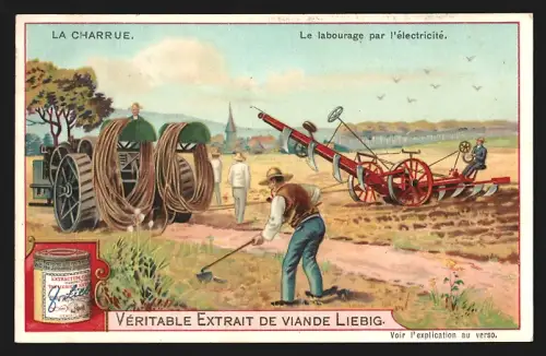 Sammelbild Liebig, La Charrue, Le labourage par l`électricité
