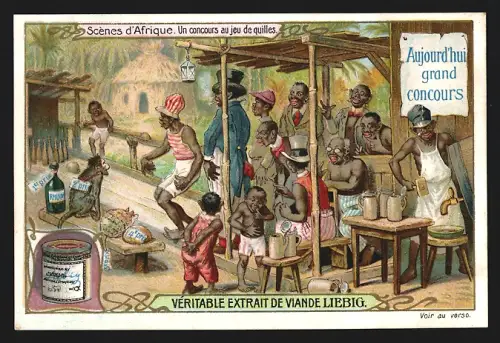 Sammelbild Liebig, Scènes d`Afrique, Un concours au jeu de quilles