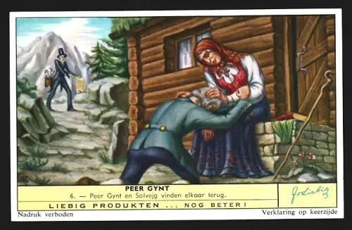 Sammelbild Liebig, Peer Gynt, Peer Gynt en Solvejg vinden elkaar terug