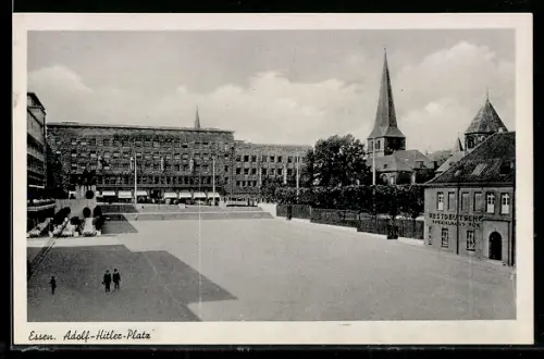 AK Essen, Platz mit Restaurant und Kirche