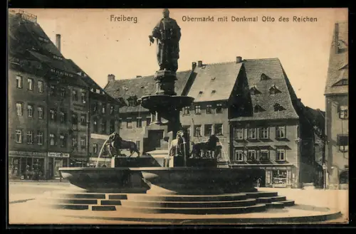 AK Freiberg, Obermarkt mit Denkmal Otto des Reichen