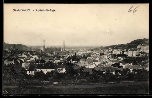 AK Deutsch-Oth, Gesamtansicht der Stadt mit Fabrik