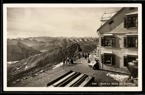 AK Säntis, Gasthaus Säntis mit Churfirsten