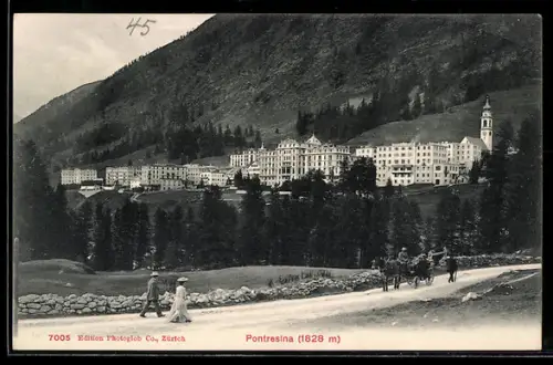 AK Pontresina, Hotelkomplex und Bergkulisse