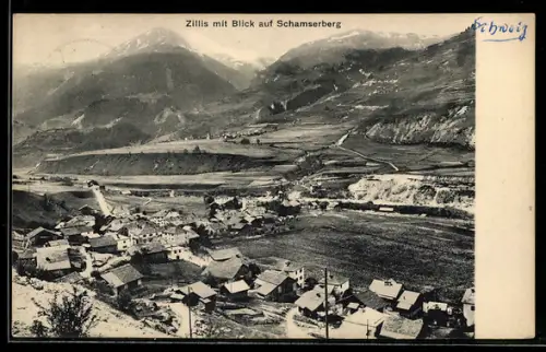 AK Zillis, Ortsansicht mit Blick auf Schamserberg