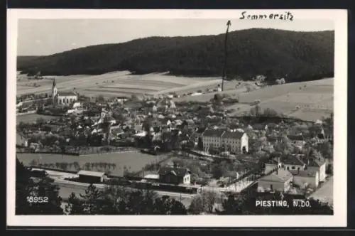 AK Piesting, Bahnhof und Ort aus der Vogelschau