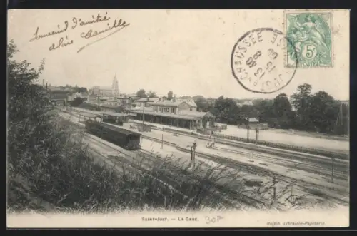 AK Saint-Just, La Gare, Bahnhof
