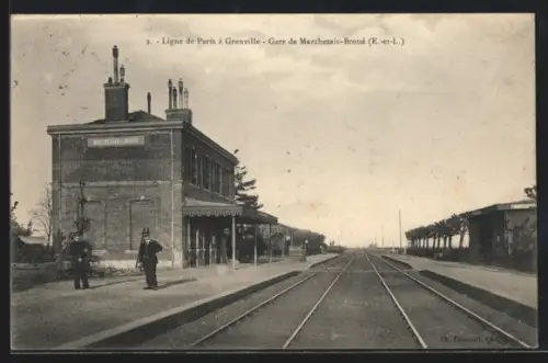 AK Marchezais-Broué /E.-et-L., Gare, Ligne de Paris à Granville, Bahnhof