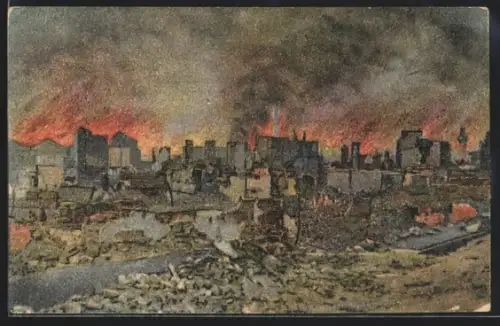 AK Salonique, Ville haute, partie incendiée, Brand