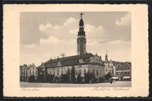 AK Bunzlau, Markt mit Rathaus