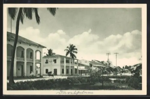 AK Daressalam, Strassenpartie mit Wohnhäusern und Palmen