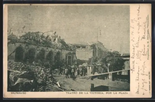 AK Valparaiso, Teatro de la Victoria, Por la Plaza, Erdbeben