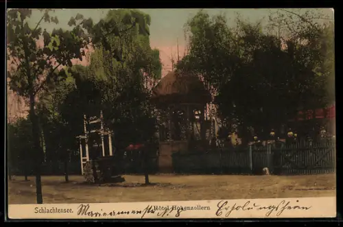 AK Berlin-Schlachtensee, Hotel Hohenzollern, Pavillon, Brunnen