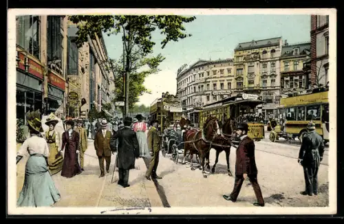 AK Berlin-Tiergarten, Berliner Leben in der Potsdamer Strasse, Strassenbahn, Bus