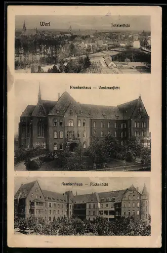 AK Werl, Krankenhaus, Vorder- und Rückansicht
