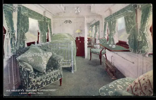AK His Majestyy Sleeping Compartment, L. & N. W. Royal Train, englische Eisenbahn