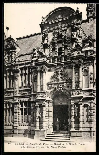 AK Arras, L`Hôtel de Ville, Détail de la Grande Porte