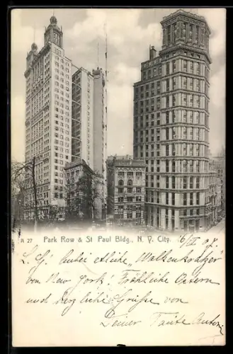 AK New York, NY, Park Row & St Paul Bldg