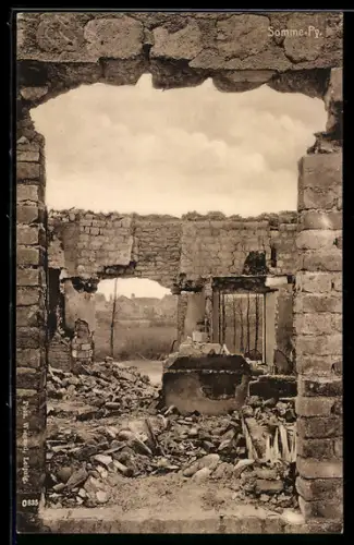 AK Somme-Py, Zerstörte Häuserruine mit Trümmern