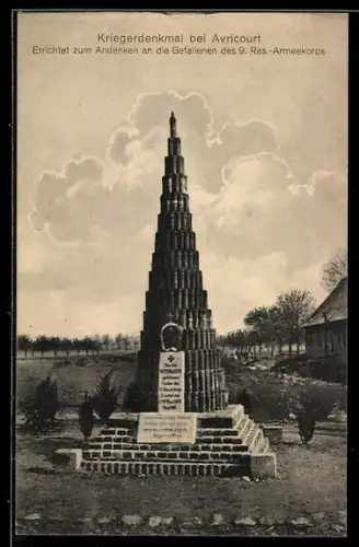 AK Avricourt, Kriegerdenkmal des 9. Res.-Armeekorps
