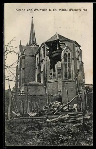 AK Woinville b. St. Mihiel, Beschädigte Kirche