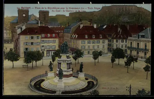 AK Belfort, Place de la République avec le Monument des Trois Sièges