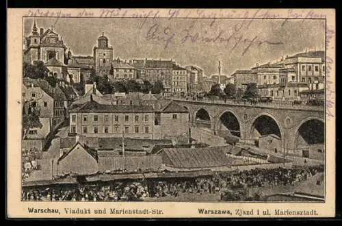 AK Warschau, Viadukt und Marienstadt-Str.