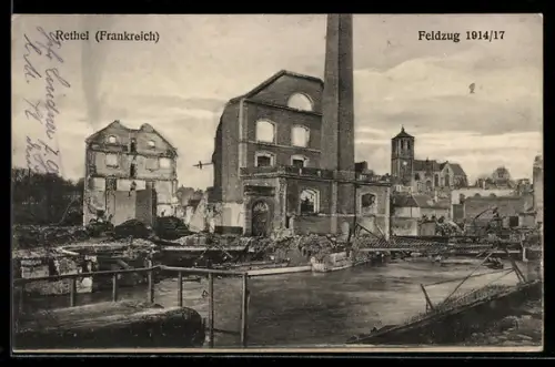 AK Rethel, Zerstörte Gebäude im Ort, Feldzug 1914/17