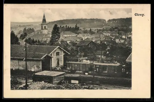 AK Cirey, Ortsansicht mit Bahnhof und Kirche