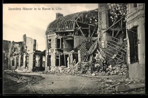 AK La Basse b. Lille, Zerstörte Häuser