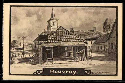 AK Rouvroy, Dorfstrasse mit Kirche