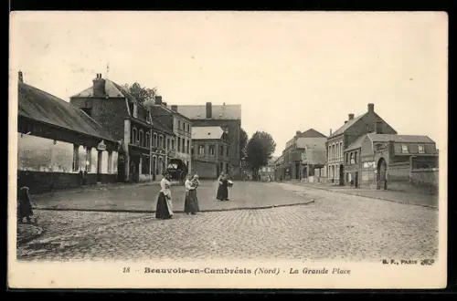 AK Beauvois-en-Cambrésis /Nord, La Grande Place