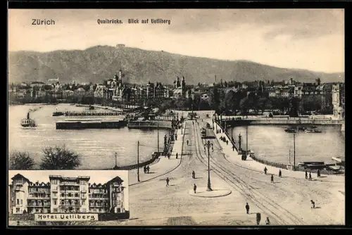 AK Zürich, Quaibrücke, Hotel Uetliberg