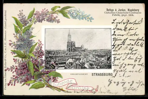 AK Strassburg, Gesamtansicht, Duftende Grüsse mit Flieder