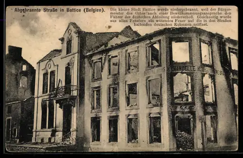AK Battice, Abgebrannte Strasse in Battice