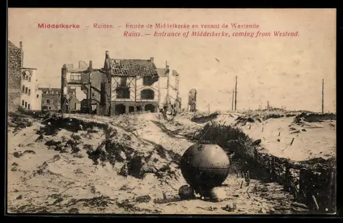 AK Middelkerke, Ruines, Entrée de Middelkerke en venant de Westende