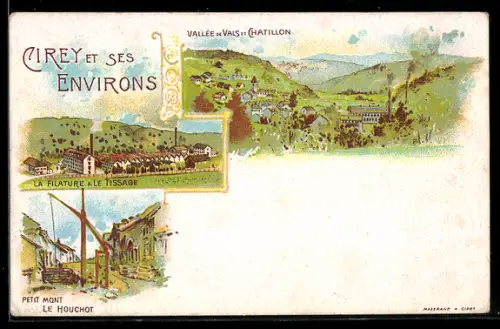 Künstler-AK Cirey-sous-Vezouze, La Filature & le Tissage, Panorama, Petit Mont Le Houchot