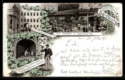 Lithographie Salzburg, St. Peter in Salzburg, Stiftskellerei