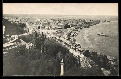 AK Kiew, Blick auf Uferpromenade und Schiffe