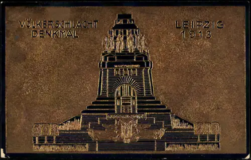 Präge-AK Leipzig, Völkerschlachtdenkmal mit metallischem Glanz