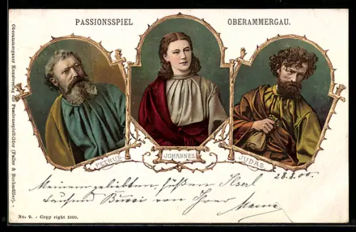 AK Passionsspiele Oberammergau, Petrus, Johannes und Judas