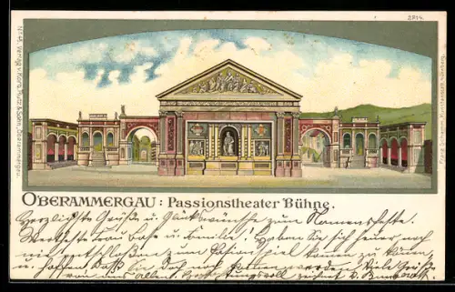 Lithographie Oberammergau, Passionstheater Bühne