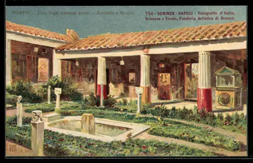 Künstler-AK Pompei, Casa degli Amosini dorati, Peristillo e Portico