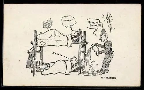 Künstler-AK sign. H. Treacher: Soldat weckt seine Kameraden