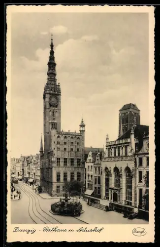 AK Danzig / Gdansk, Rathaus und Artushof
