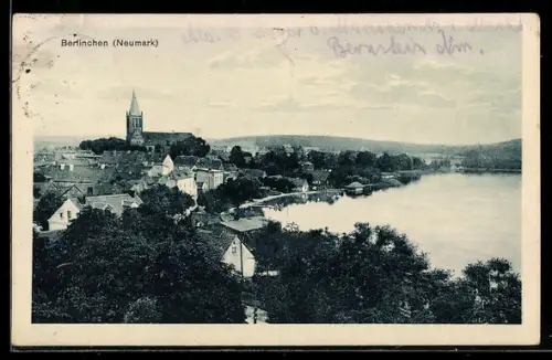 AK Berlinchen /Neumark, Ortsansicht mit Kirche