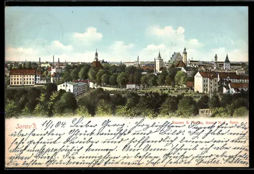 AK Sorau /N.L., Ortsansicht mit Kirchen