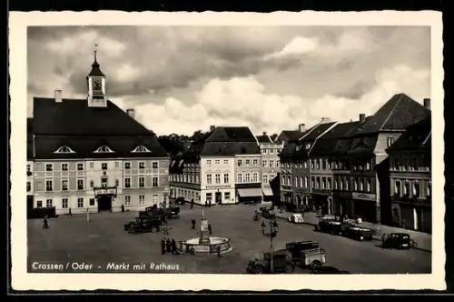 AK Crossen /Oder, Markt mit Rathaus