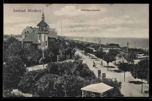 AK Misdroy, Strandpromenade mit Ausblick auf die Ostsee